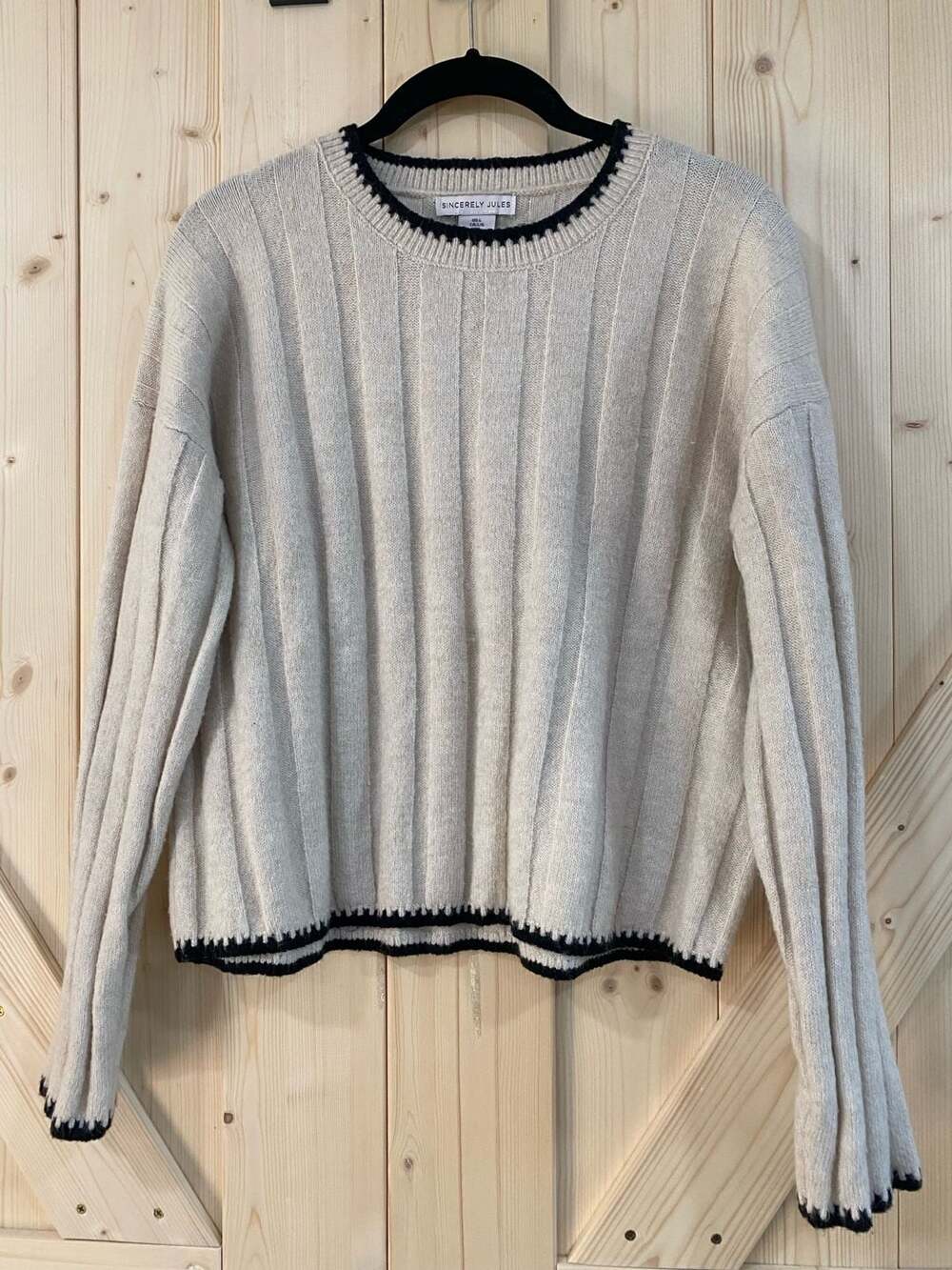 Sincerely Jules Ribbed Sweater Size L Cream Black Trim